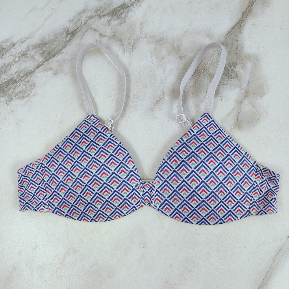 Hanes Girls' Blue Geometric Print Molded Wirefree Training Bra Bralette, Sz 32/M